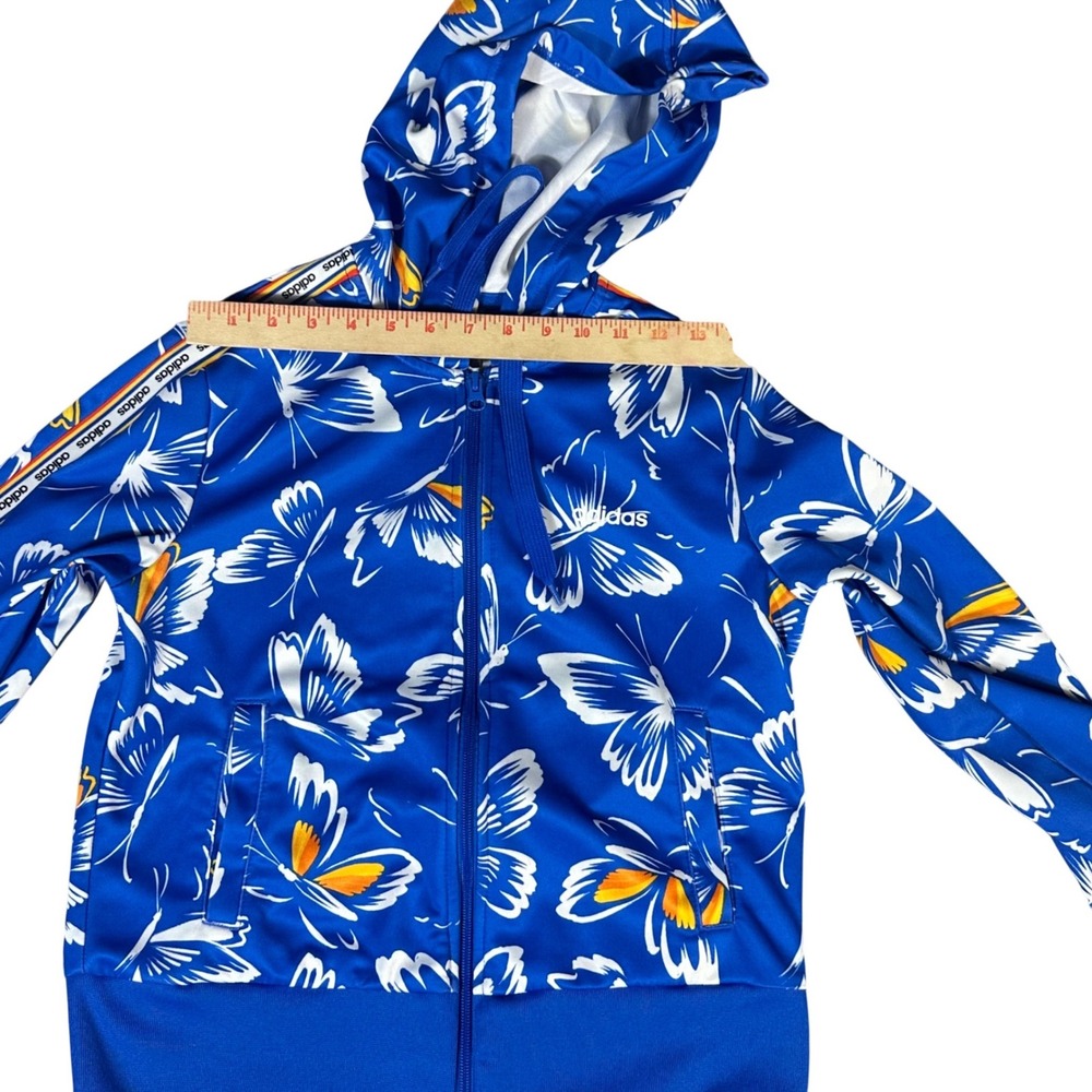 Adidas x Farm Rio Hoodie Women Small Blue Butterfly Print Full Zip Jacket - Picture 6 of 9